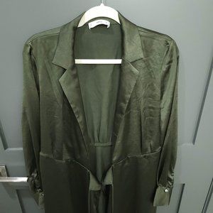 Green Satin Wrap Dress